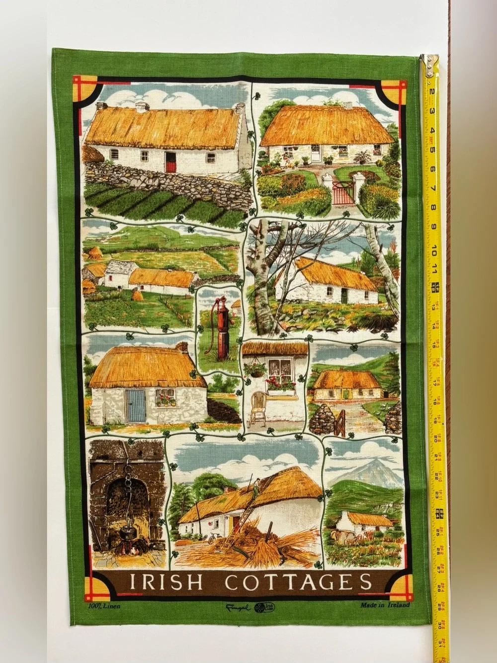 Vintage Fingal Linen Irish Cottages Tea Towel